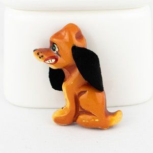 Martha Sleeper Bakelite Dog Brooch Overdyed Vintage Beagle Floppy Ear Carved Pin